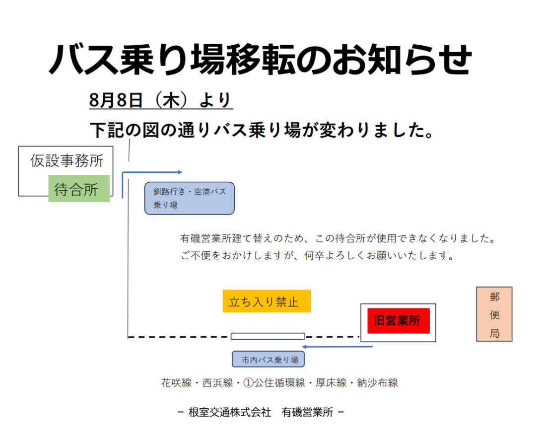 有磯営業所のり場移転のお知らせ